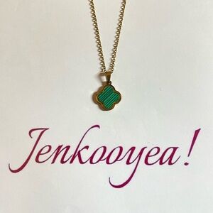 Gold Necklace with Green Clover Pendant